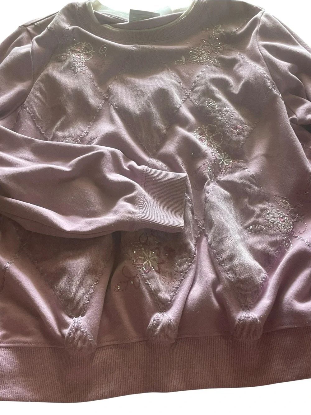 Alfred Dunner Dusty Mauve Embroidered Crewneck Sweatshirt
